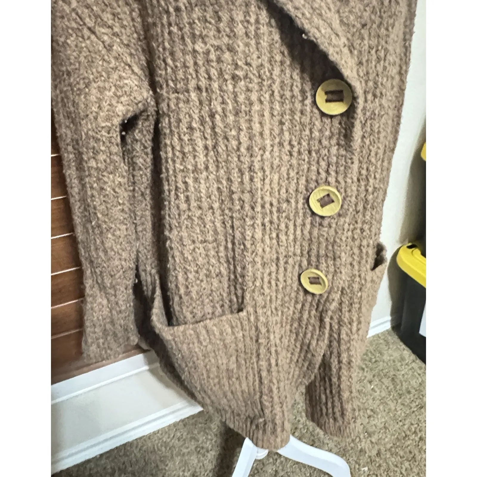 Free People Womens Wool Alpaca Blend Brown Longline Cardigan Sweater Chunky Sz M - Image 2