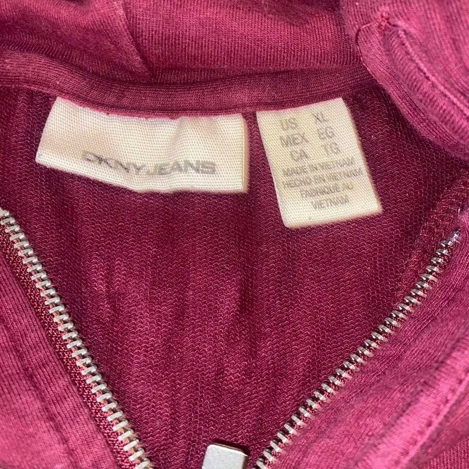 DKNY burgundy zip up hoodie with rhinestone logo - Image 4