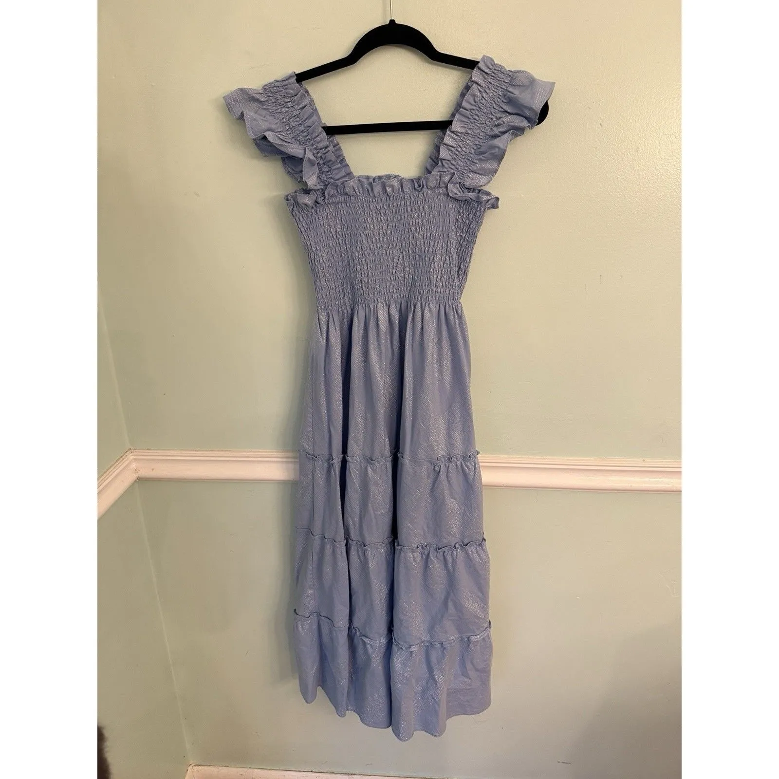 Hill House The Ellie Nap Dress in Light Blue Glitter Check Size S - Image 2