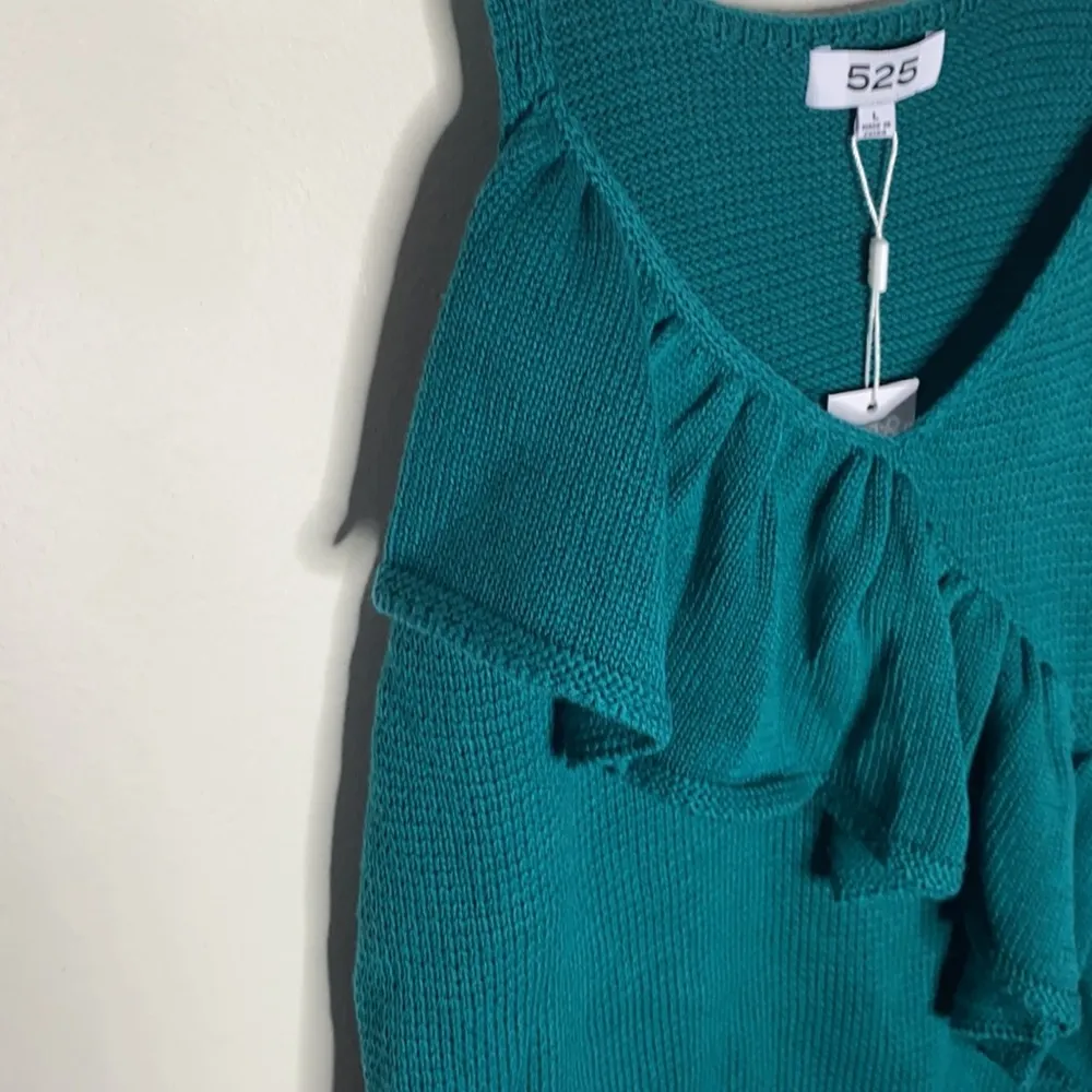 525 America deep teal ruffle front sweater tank size L - Image 5