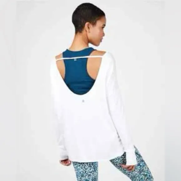 SWEATY BETTY Simhasana Sport Open Back Organic Cotton Sweatshirt in White Size L - Image 3