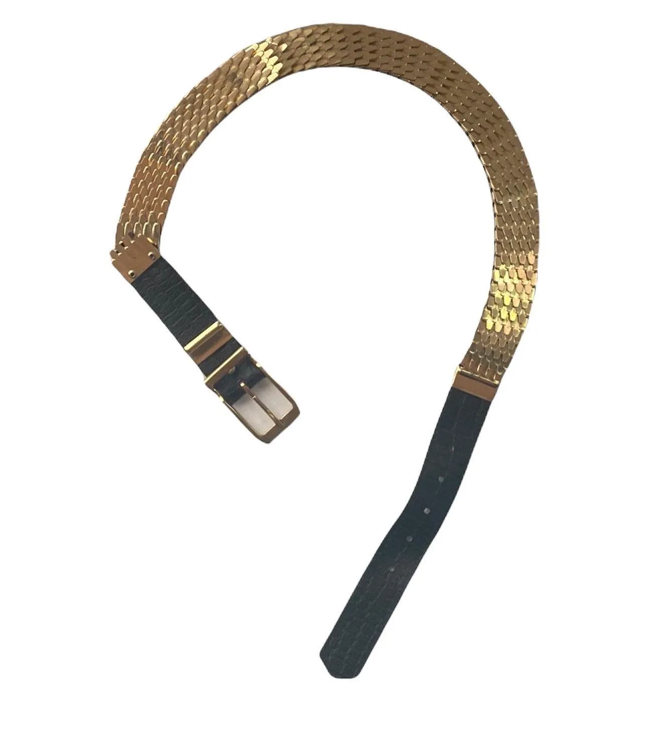 Vintage Gold Stretch Belt With Black Snakeskin - Image 2