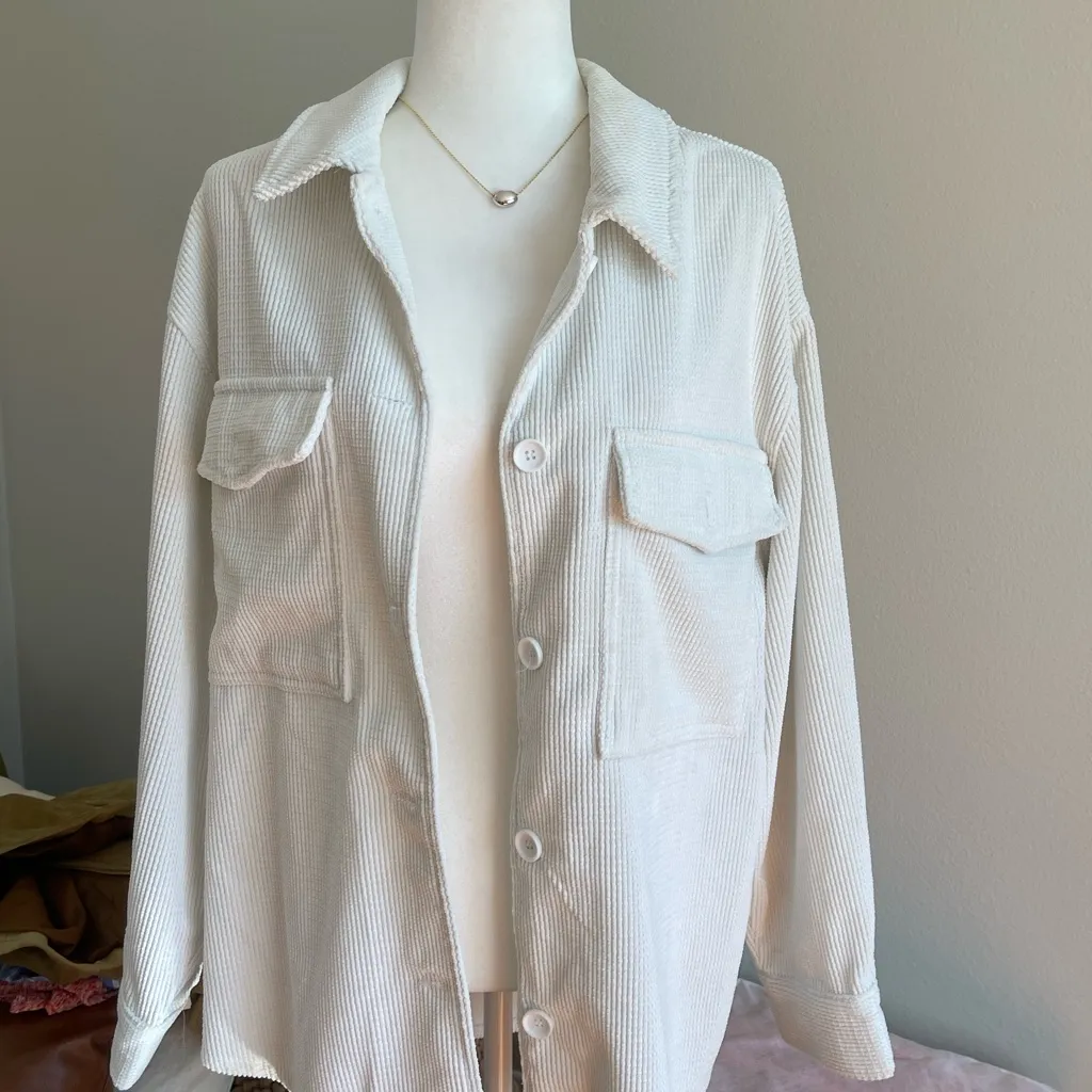 Stoosh White Corduroy Button-Up Shacket Size L - Image 3