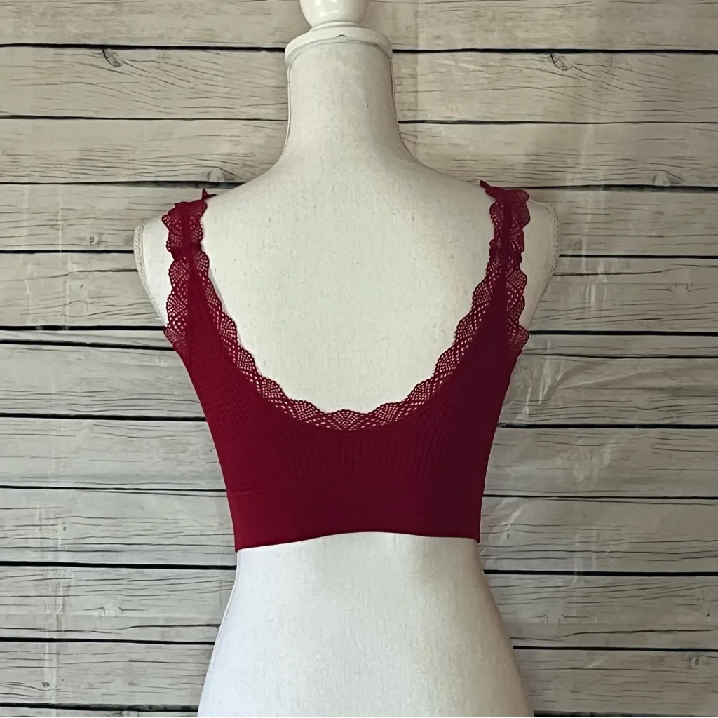Lucky Brand Red Waffle Knit Lace Lined Bra Bralette Size Medium - Image 4