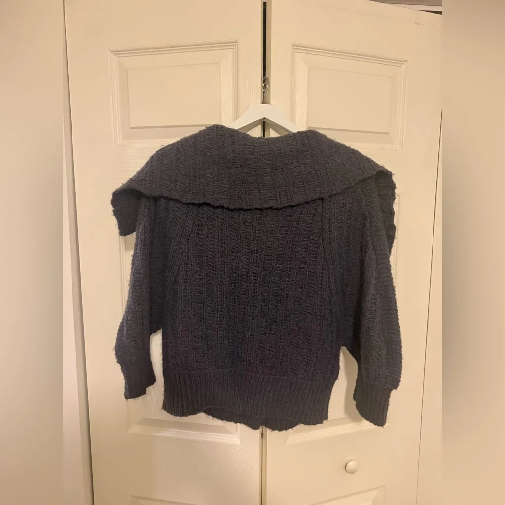 Free People Textured Dolman Cardigan Wool Blend Charcoal Gray 3/4 Sleeve Sweater - Image 9