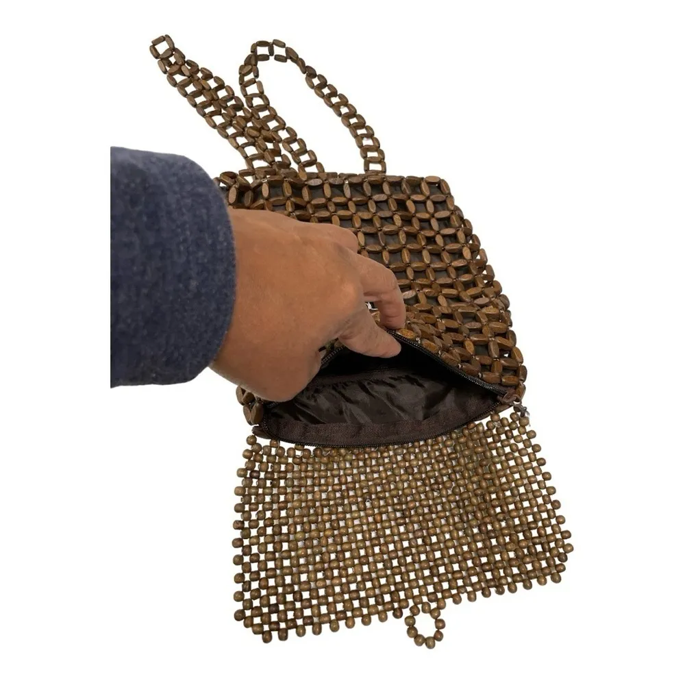 Wood Bead Backpack lined Button Loop Closure
Festival Bohemian Brown - Image 6