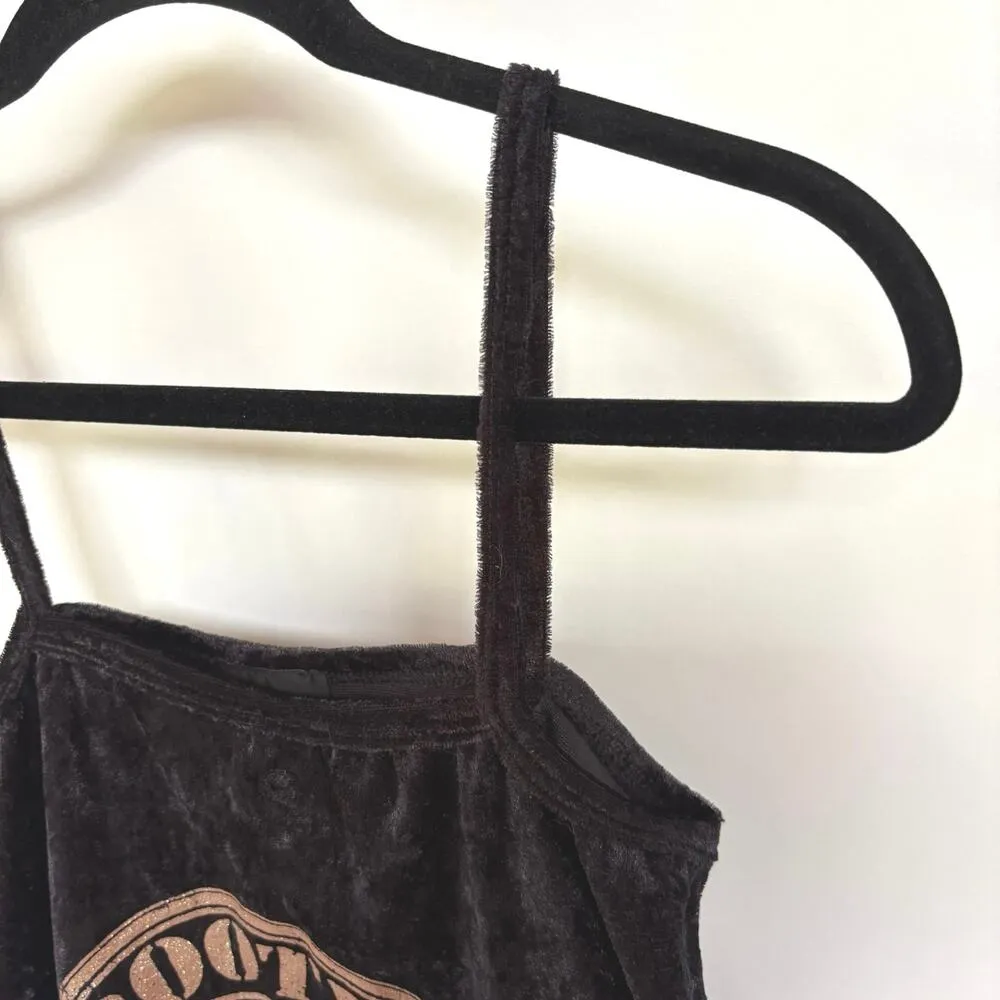 Y2K Indie Sleeze Black Velvet Glitter McBling Booty Camp Baby Tank Top Medium - Image 3