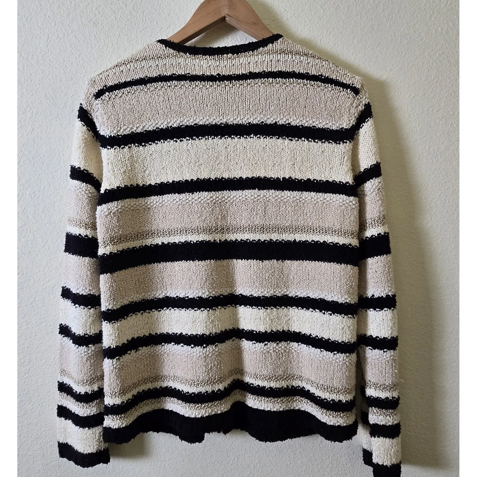 Vintage Talbots Hand Knit Size Small Cream‎ Striped Cardigan Silk Linen Cotton - Image 4