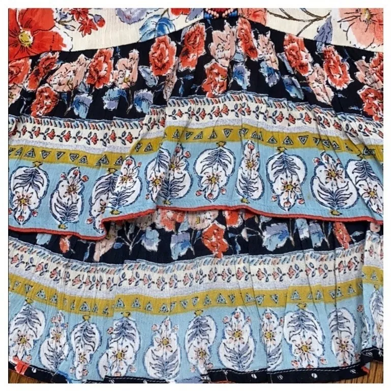 Patrons of Peace Tank Top Womens XS Cream Floral Print Ruffle Hem Sleeveless NWT - Image 5