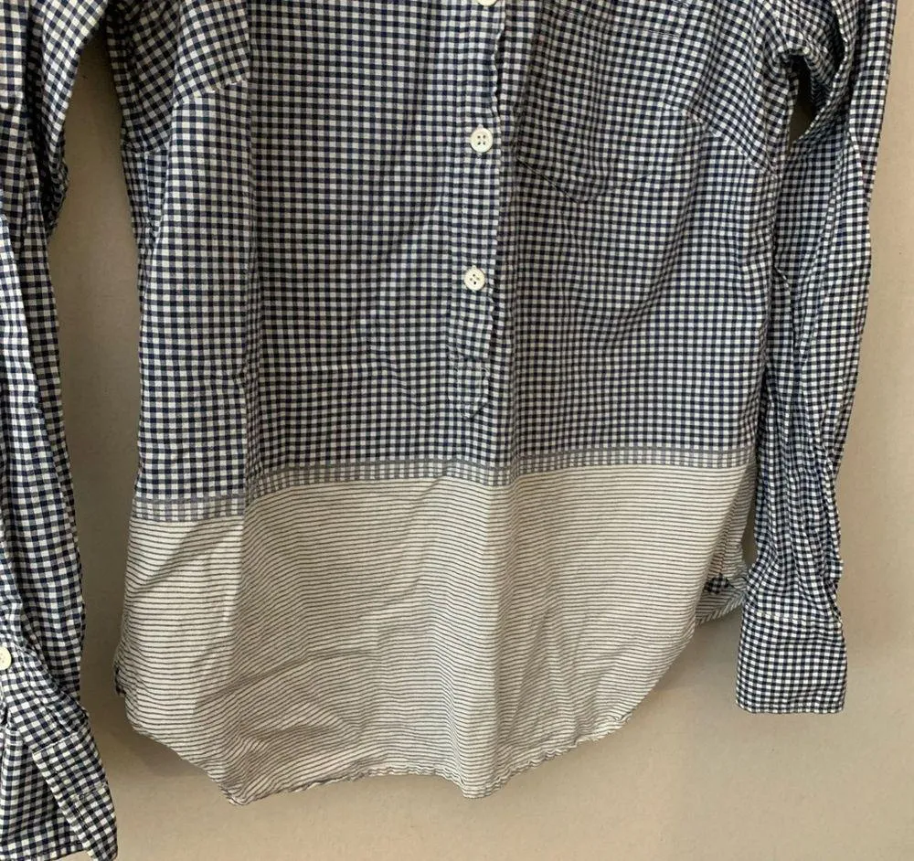 JCrew Gingham Stripe Blue Popover Blouse - Image 3