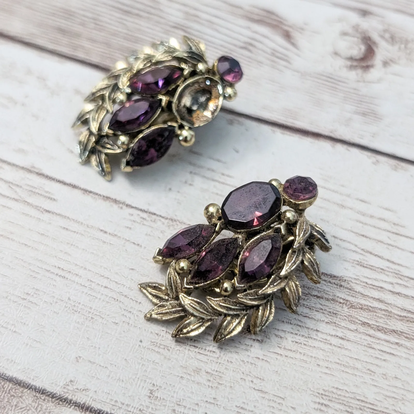 Vintage Clip On Earrings Large Statement with Purple Gems - Image 5