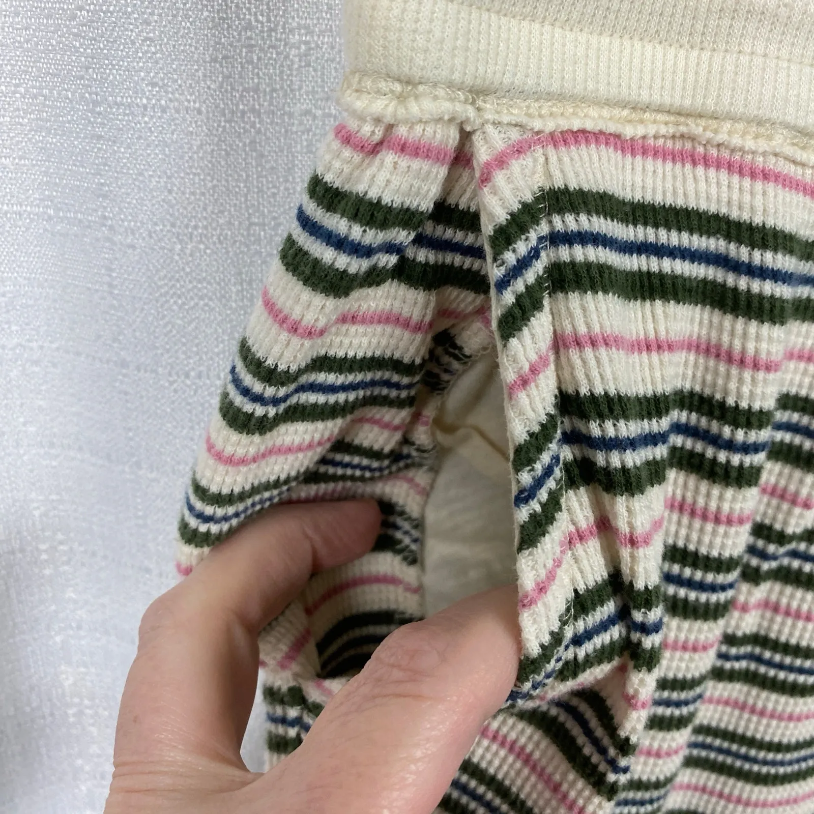 Sundance Cream Green&Pink Stripe Dina Waffle Knit Sleep Pants Sz.S - Image 7