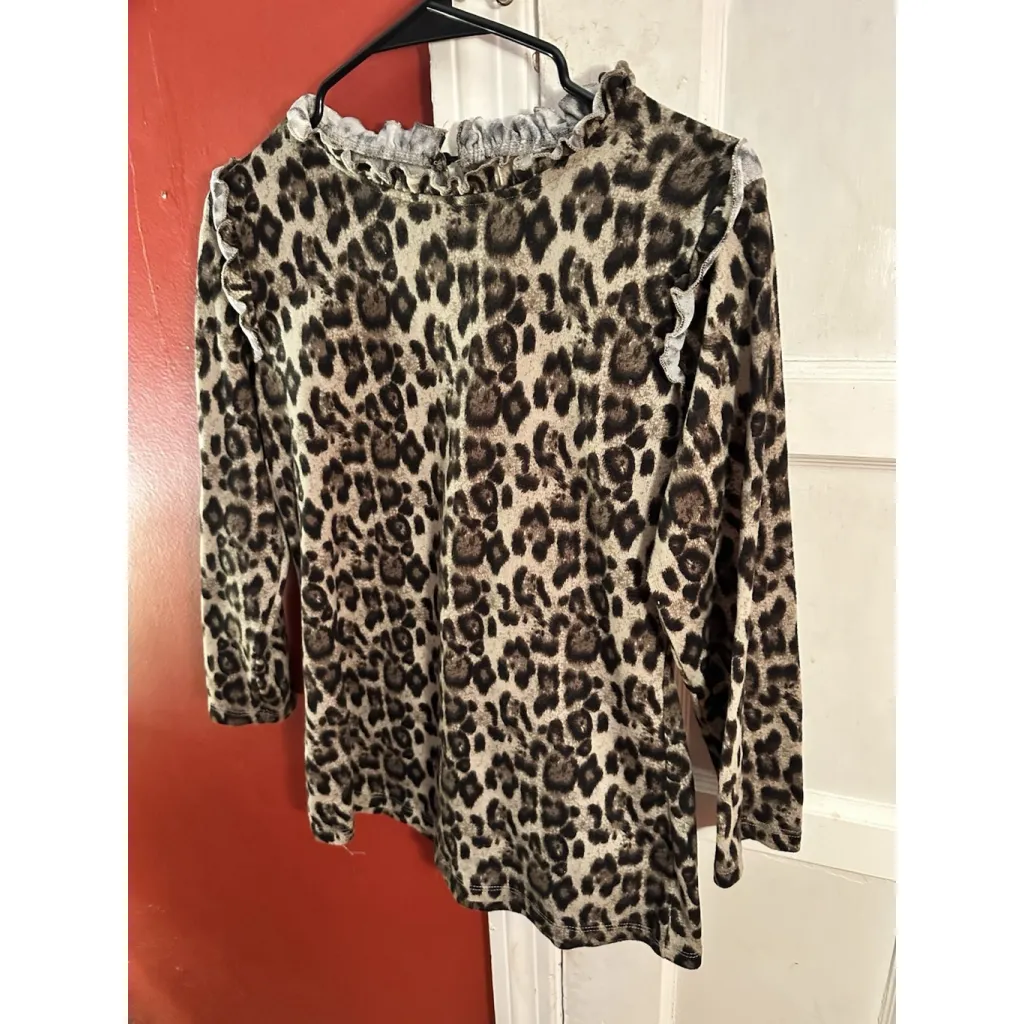 Hayden  Brown Leopard Print Ruffle High Neck Pullover Blouse Sweater Size Large - Image 6