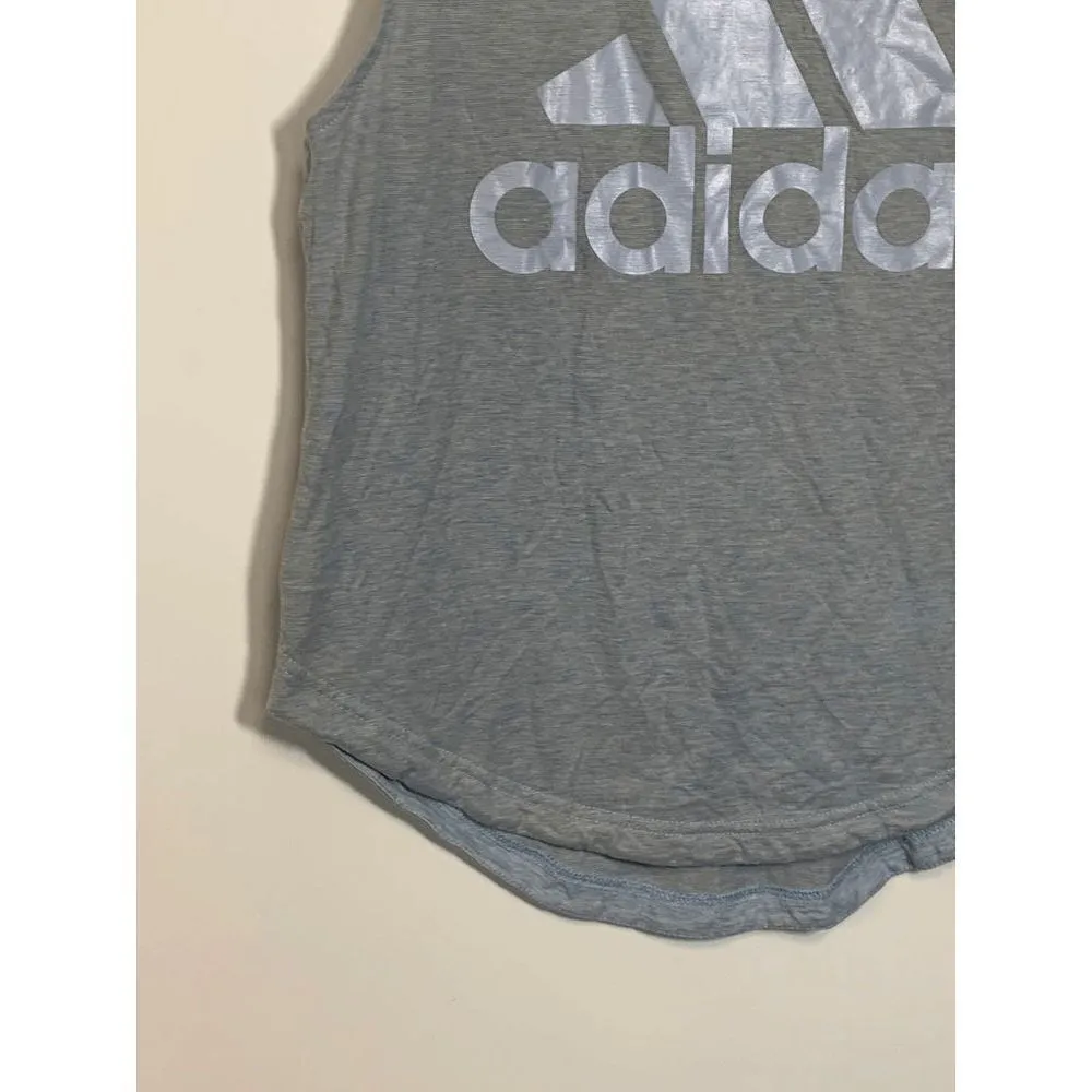 Adidas Women's Blue Cream Sleeveless Logo Graphic Print Active Tank Top Size XS - Image 3