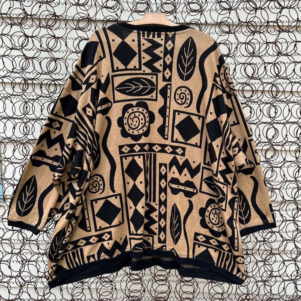 Vintage Top Notch black tan geometric Egyptian print sweater Size 5X - Image 4