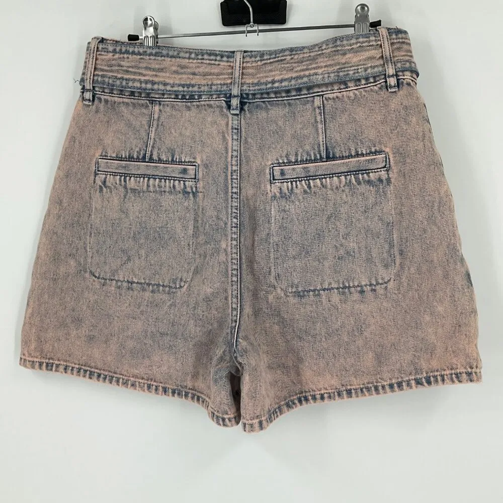 Joie High-Waisted Denim Shorts With Belted Tie Waist Light Wash pink preppy - Image 7