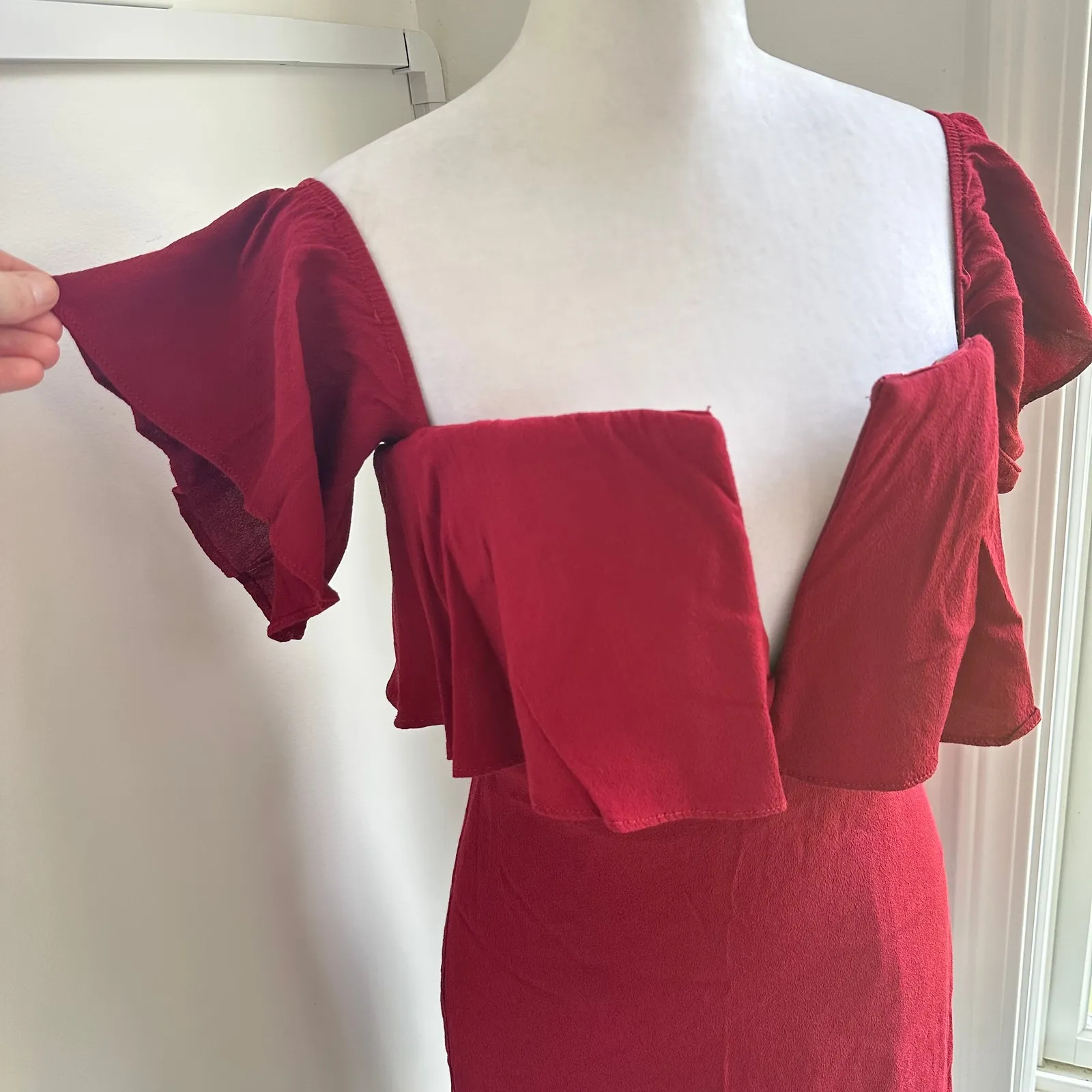 Lovers + Friends REVOLVE Romantic Small Off Shoulder Burgundy Red Mini Dress - Image 5
