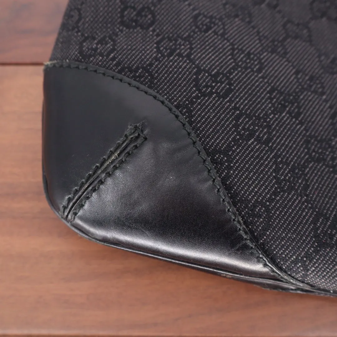Gucci Black Original GG Canvas Shoulder Bag Vintage Black Leather Trim - Image 4