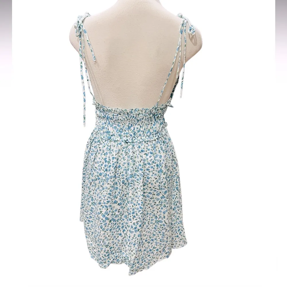 Zara Size M Blue/white Floral Print Linen Blend Mini Dress Size Medium - Image 11