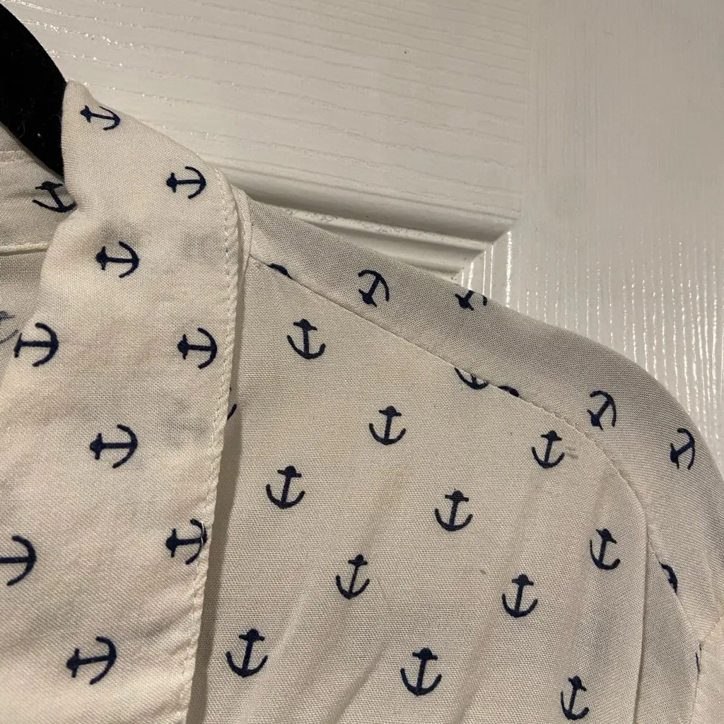 Just Living Size L Navy Blue Anchor Print Rayon Long Sleeve Button Down Shirt - Image 11