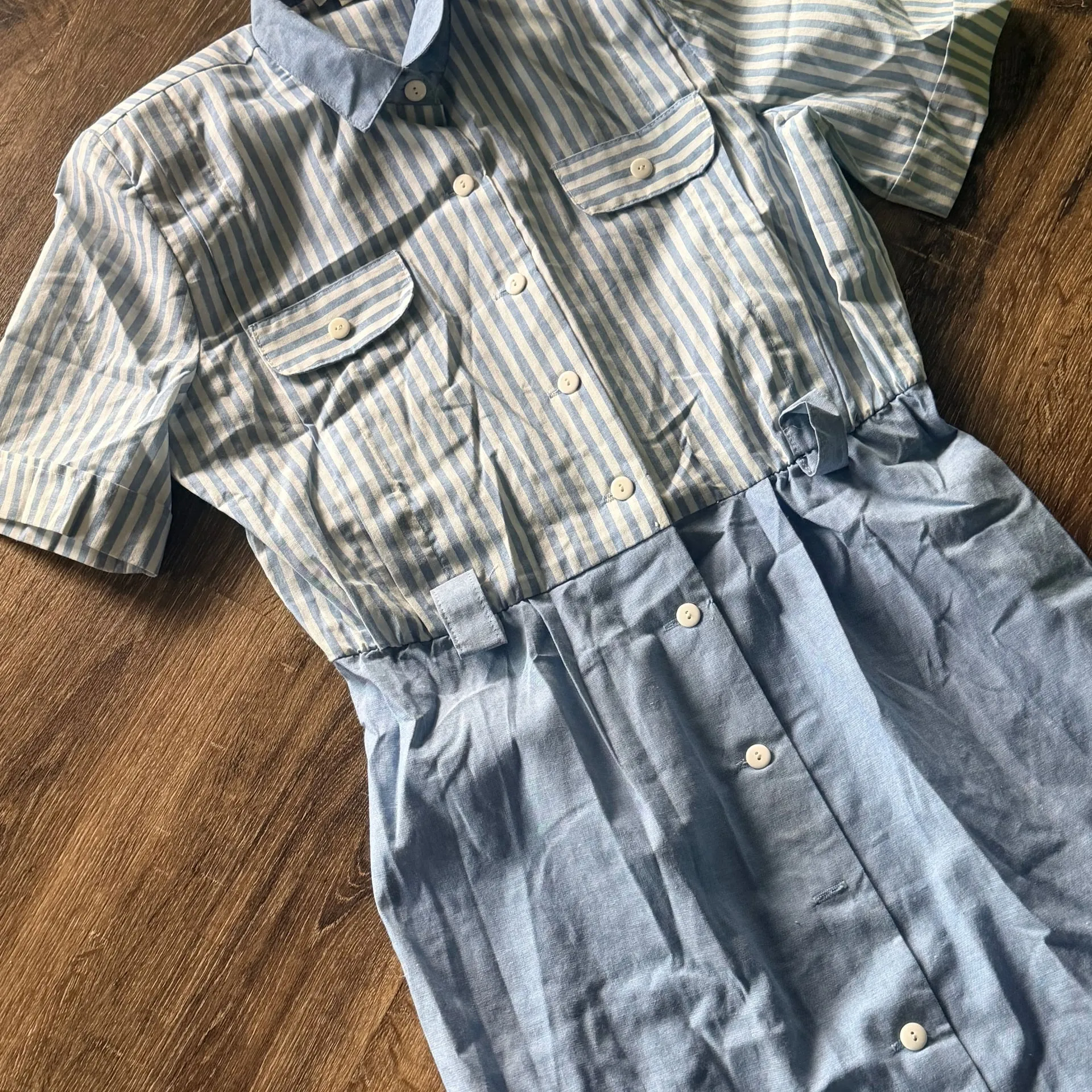 Vintage Periwinkle Striped Shirt Dress, Blue & White Button Down, Made in USA Size 14 - Image 2