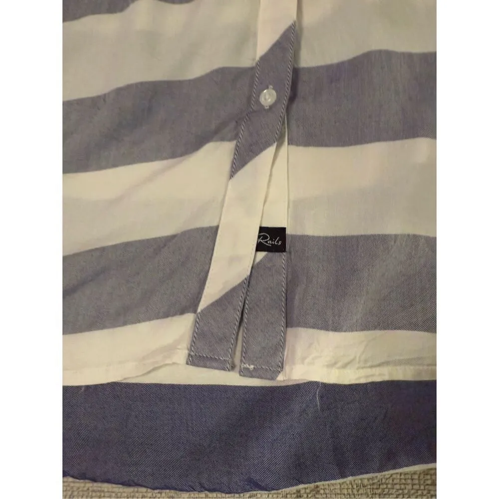 Rails 100% Rayon Long Sleeve Button Sleeve Button Down Blue & White Striped Shir - Image 9