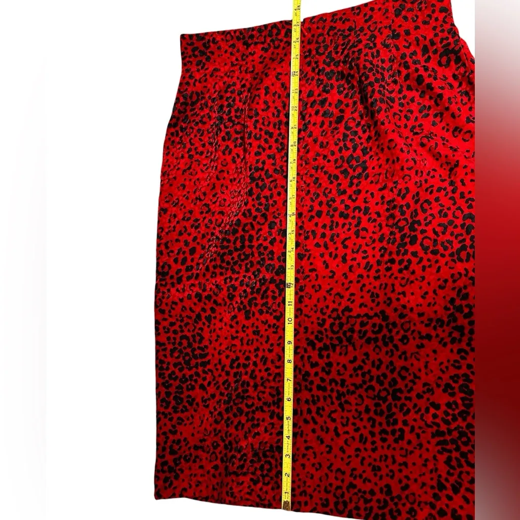 Carlisle Vintage SILK Pencil Midi Skirt Black & Red Leopard Animal Print Size 10 - Image 9