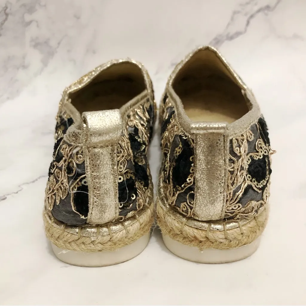Patrizia Spring Step Maylis Embroidered Espadrilles Slip On Flat Shoes 38 US 7.5 Gold - Image 3