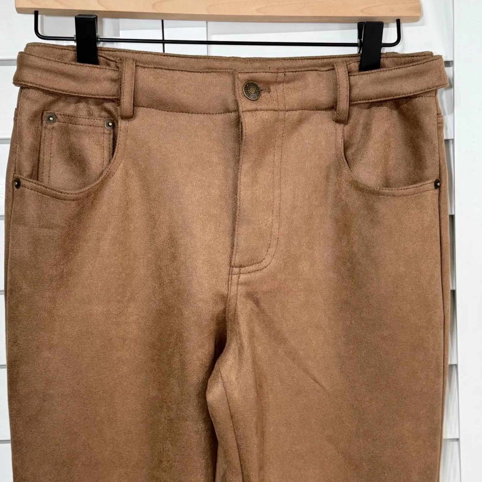 Forever 21 Y2K Faux Suede Flare Pants Camel Brown Small NWT 28x30 - Image 3