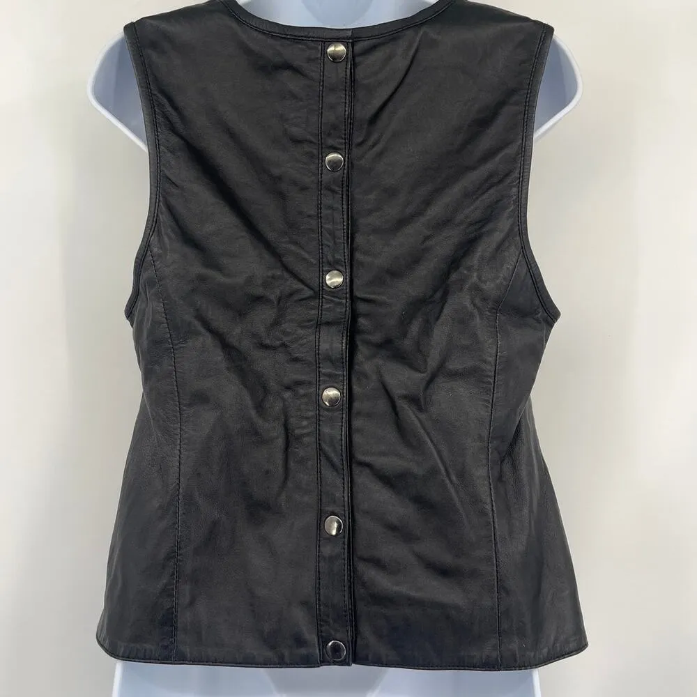 Topshop Leather Laser Cut Womens Top Sz 6 Black Edgy Festival Y2K Boho Rocker - Image 6