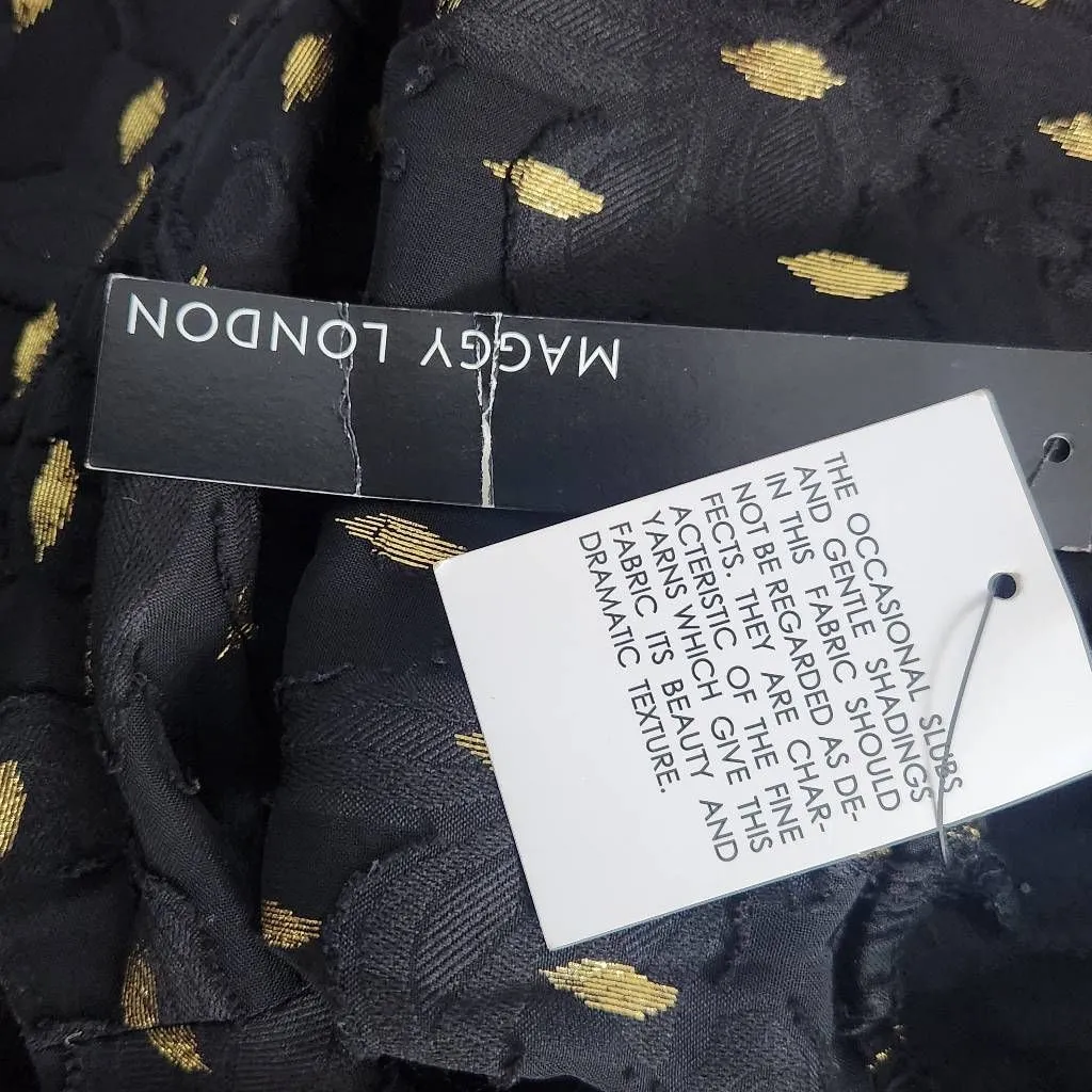 Maggy London Black and Gold Chiffon Dress NWT Size 0 Long Sleeve Metallic Gold - Image 8