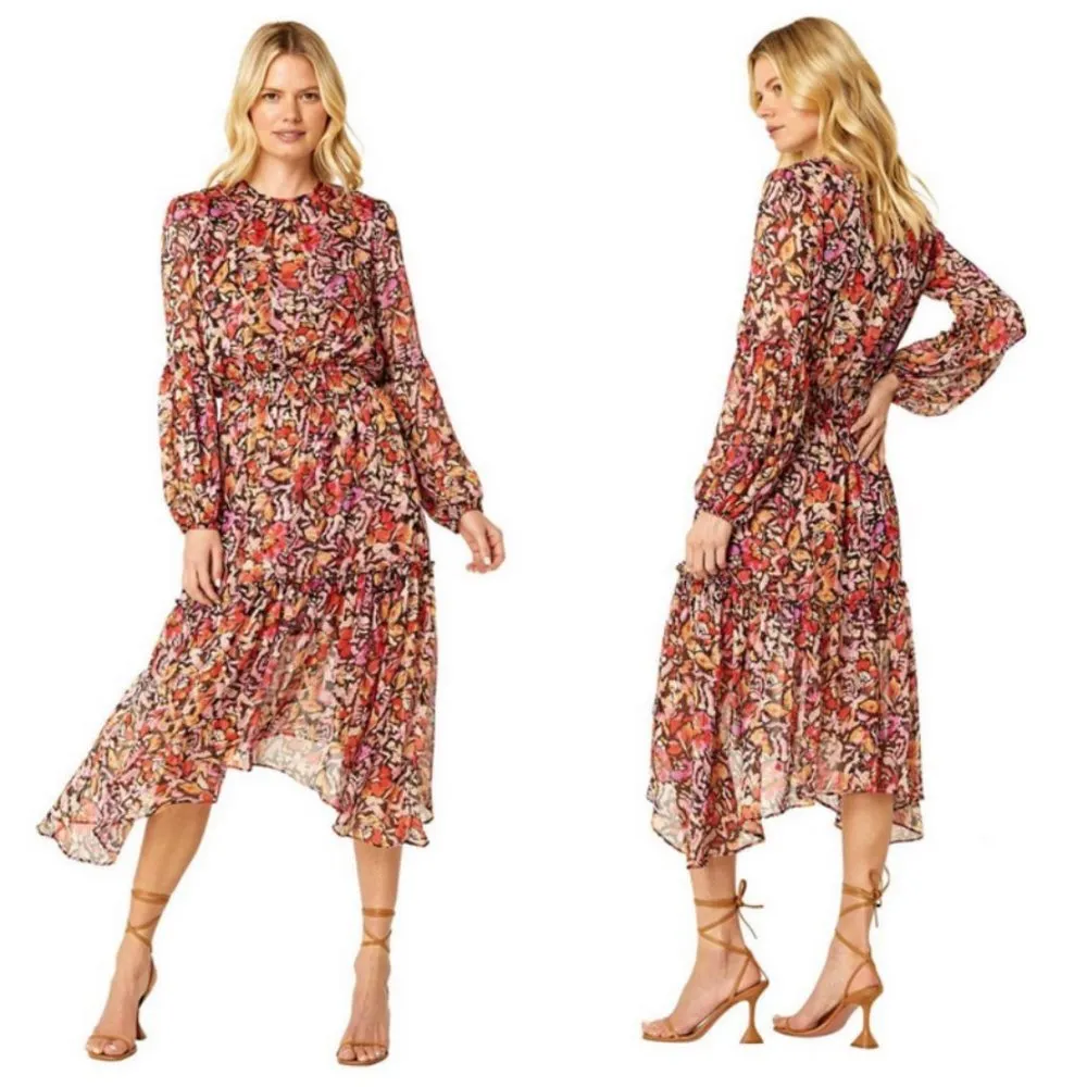 đź’•MISA LOS ANGELESđź’• Simone Printed Chiffon Midi Dress ~ Fire Flora XS NWOT - Image 8