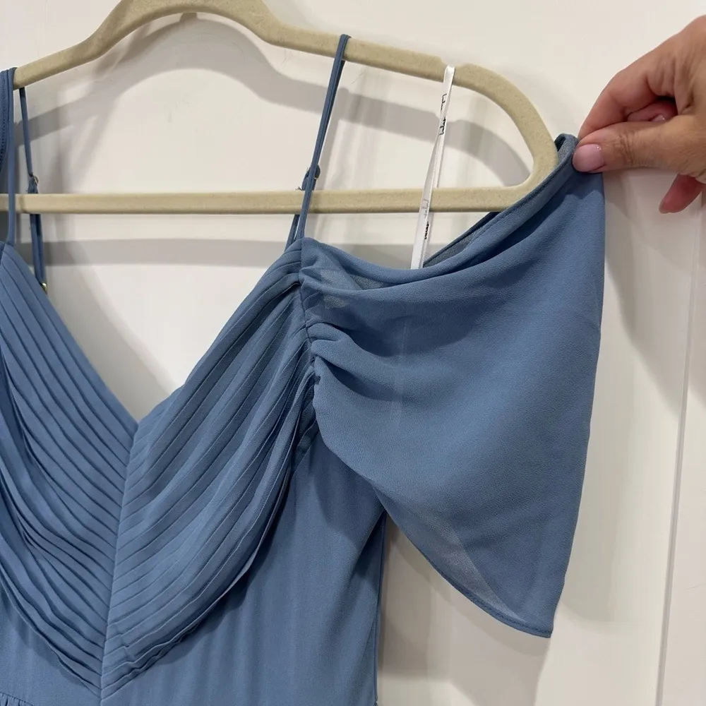 Lulus Lost In The Romance Gown Chiffon Dress Slate Blue Small - Image 7