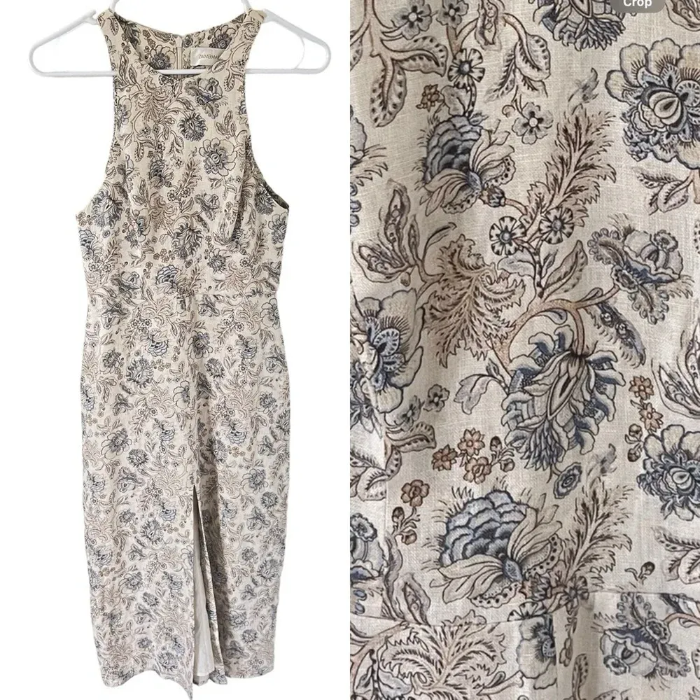 Zimmermann Ivory Blue Floral Linen Midi Dress - Image 2