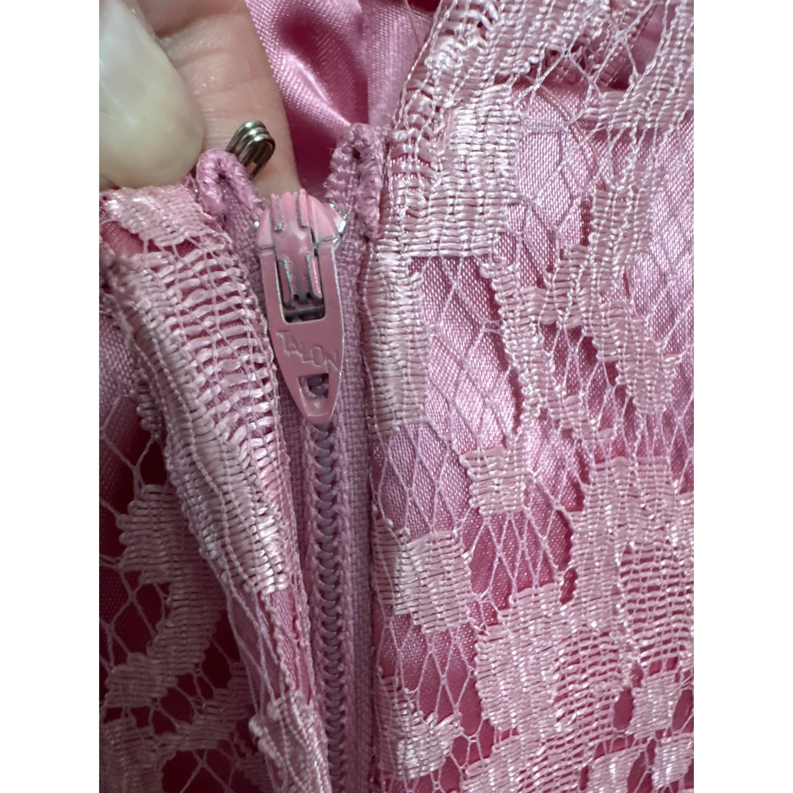 American vintage 70's pink lace prom Bridesmaid midi dress small - Image 13