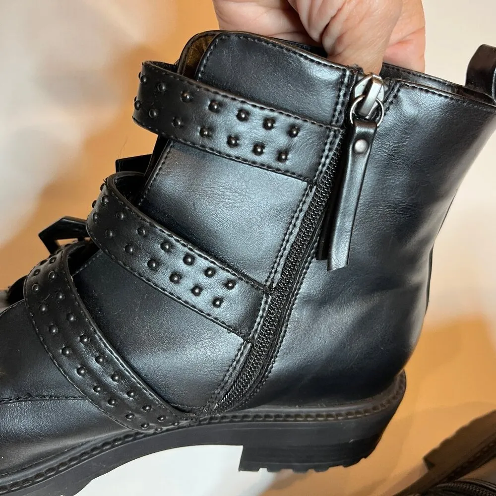 A New Day Calypso Black Buckle Combat Military Boots SZ 10 Chunky Lug Sole Ankle - Image 6