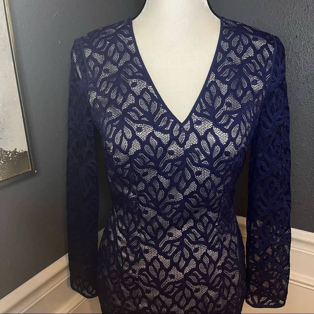 Reiss Fern Blue Lace Long Sleeve Sheath Dress - Image 5