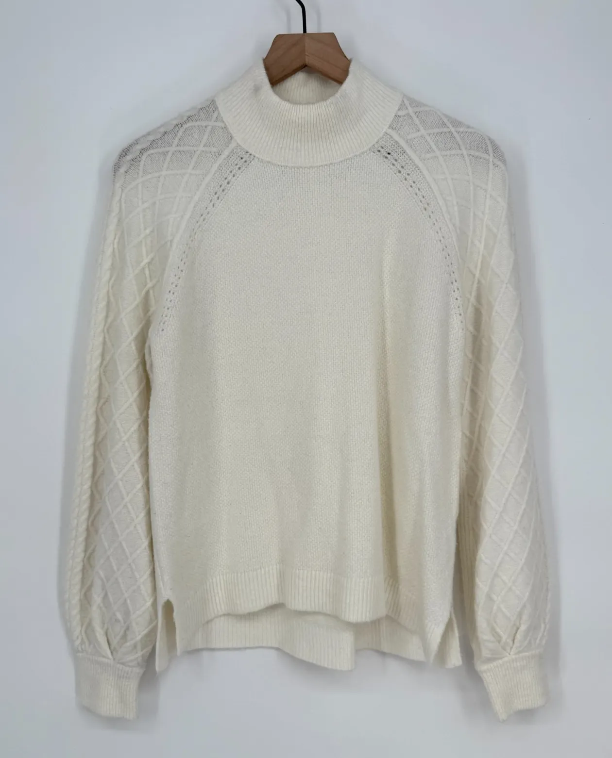Caslon Sweater Womens Small Beige Acrylic Raglan Sleeve High Neck High Low Hem - Image 1