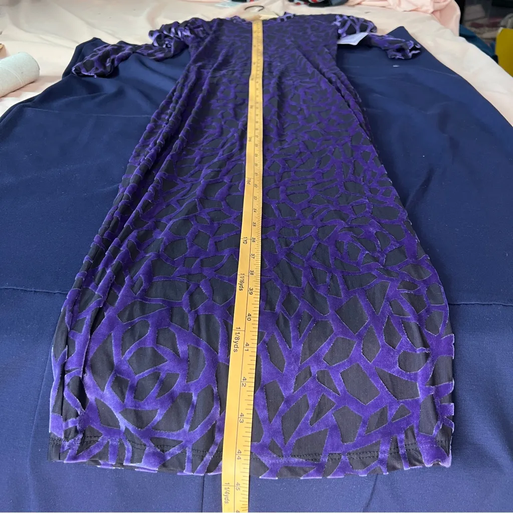 Goodtime USA Purple Burnout Velvet Geometric Long Sleeve Mock Neck‎ Midi Dress - Image 16