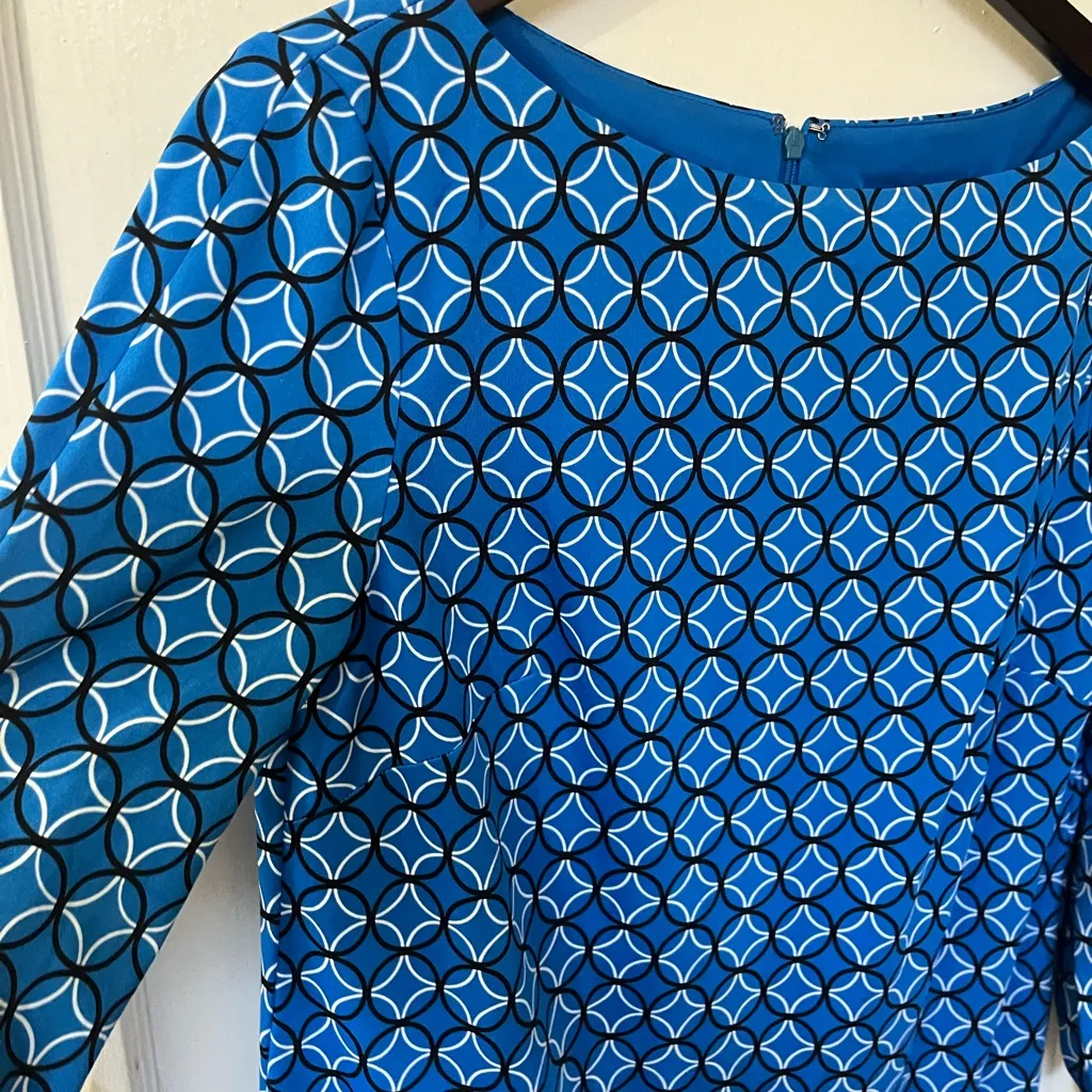 Chic Blue Geometric Long Sleeve Dress Size 4 - Image 6