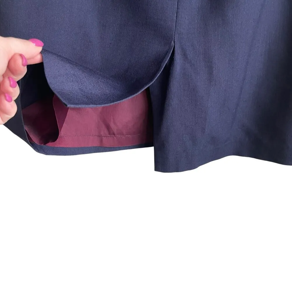 Women Pencil Skirt 10 Navy Midi Length Rayon Linen Pleated Uniform Secretary Y2K Blue - Image 6