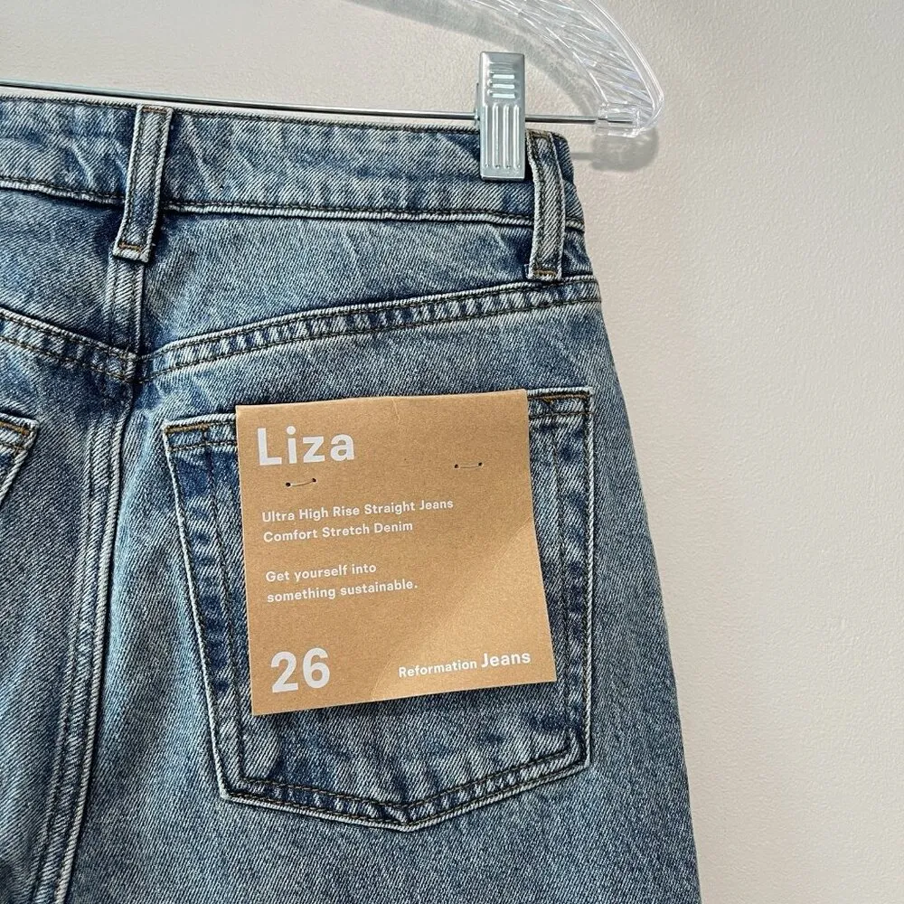 Reformation NWT Liza Ultra High Rise Straight‎ Jeans in Malta Blue Size 26 - Image 5