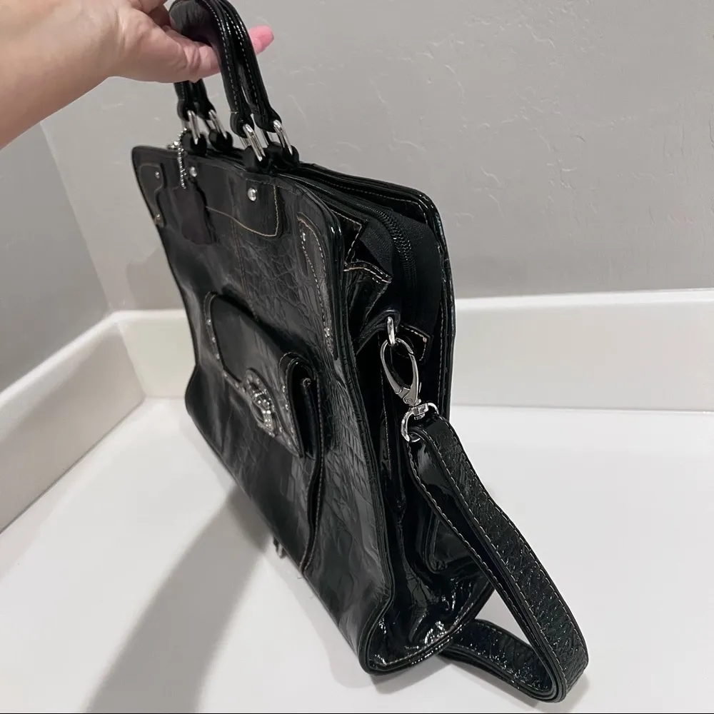 Lawyer’s bag top handle Leather croc embossing patent leather briefcase Retro - Image 4