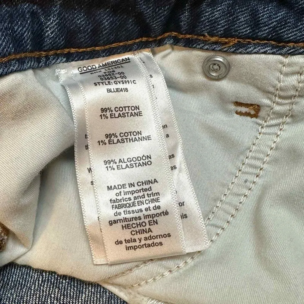 Good American Womens Denim Shorts Size 16 High Rise Blue Frayed Pockets‎ - Image 4