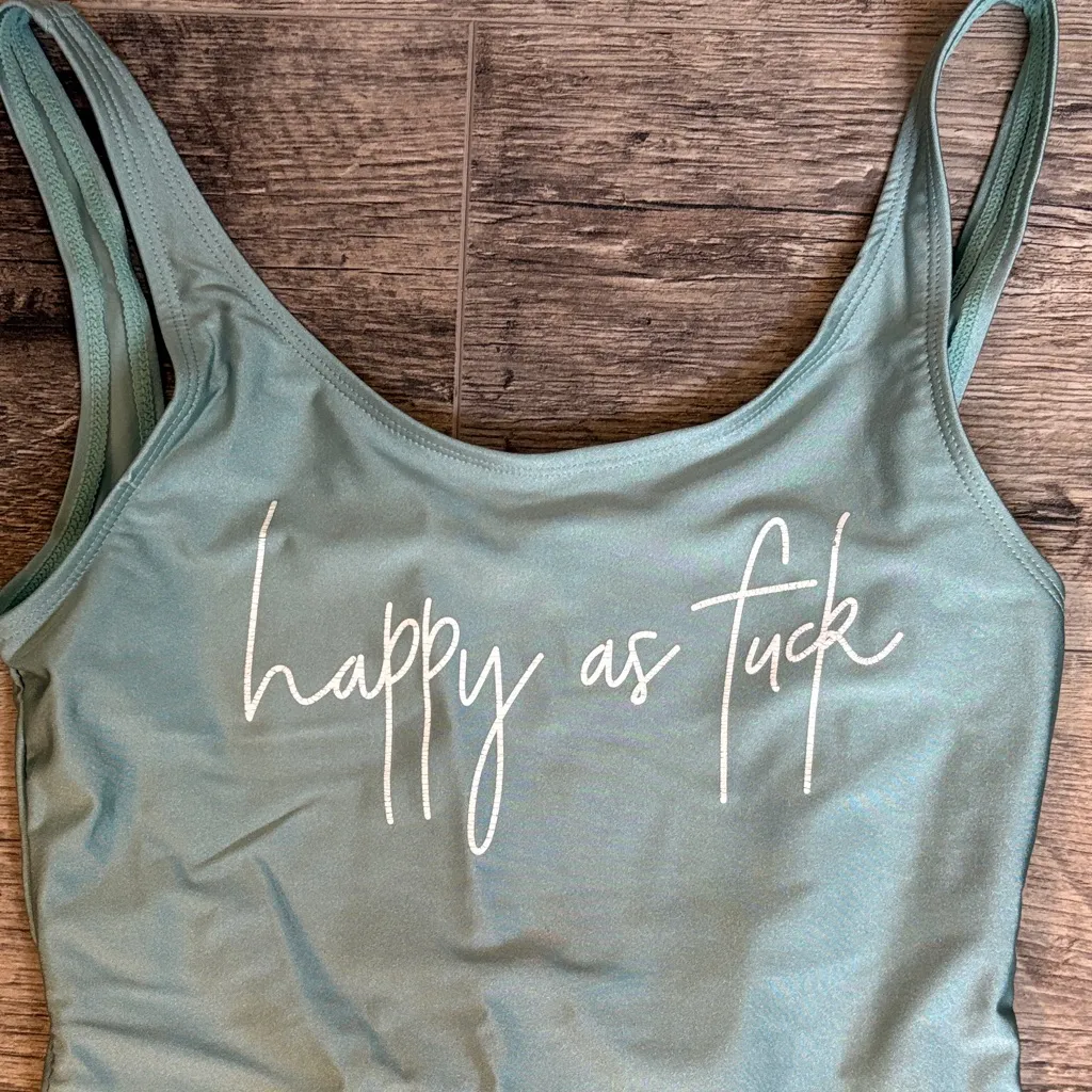 Happy as F**k One Piece Swimsuit Green Size M - Image 2