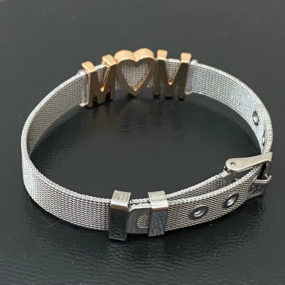 MOM Stainless Steel Mesh Slider Belt Buckle Clasp Bracelet 22.1g - Image 7