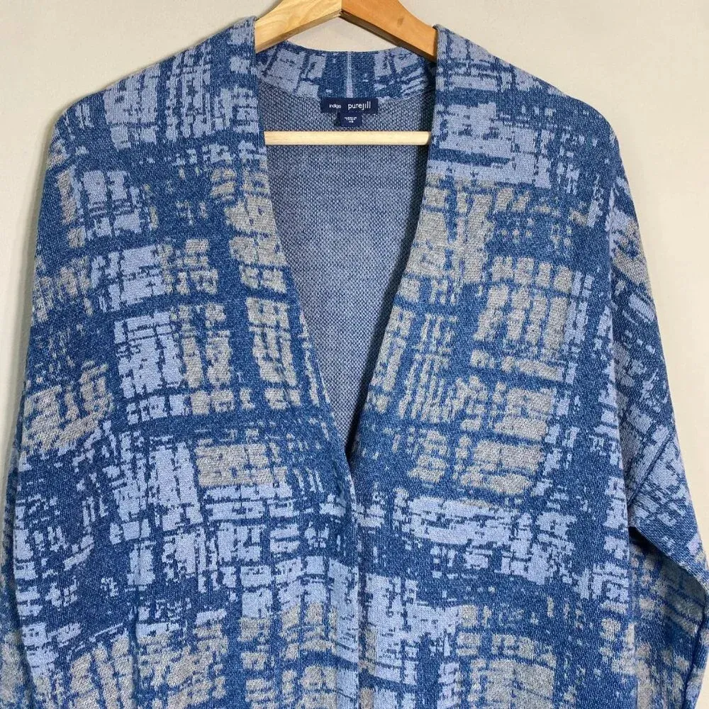 NWOT J. Jill Pure Jill Indigo Abstract Knit Cardigan Sweater Womens XS Blue Cozy - Image 5