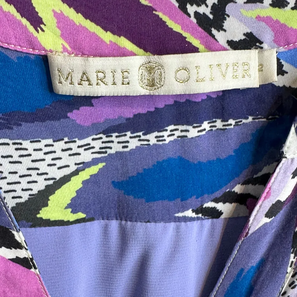 Marie Oliver Barby Purple Inka Tiered Silk Blend Maxi Shirt Dress Size 2 - Image 12