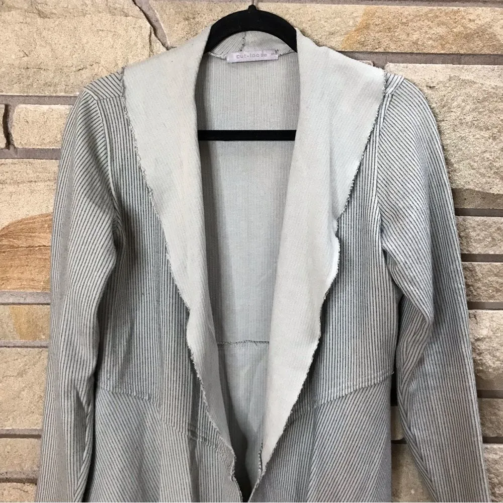 Cut loose Raw Hem Ribbed Open Front Cardigan Jacket Grey Small Lagenlook Gray - Image 6