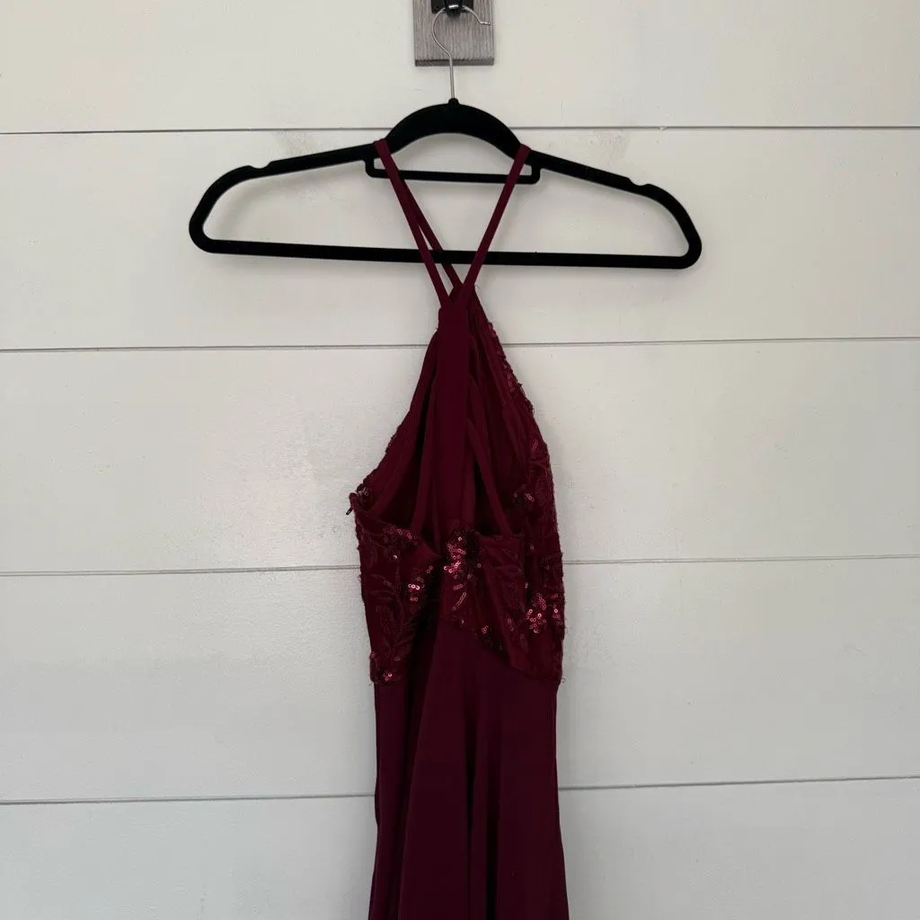 Xtraordinary Women’s 3 Maroon Halter Sequin Dress - Image 5